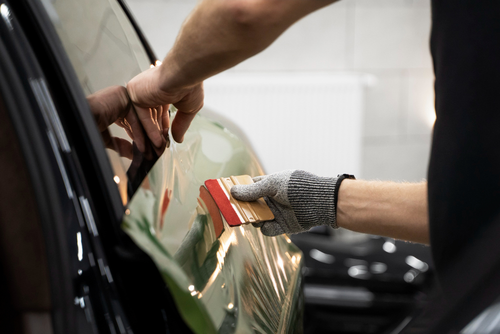 Person working on car wrapping